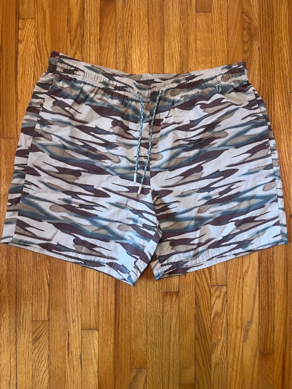 Eddie Bauer Blue, Taupe & Tan Camo Swim Trunks